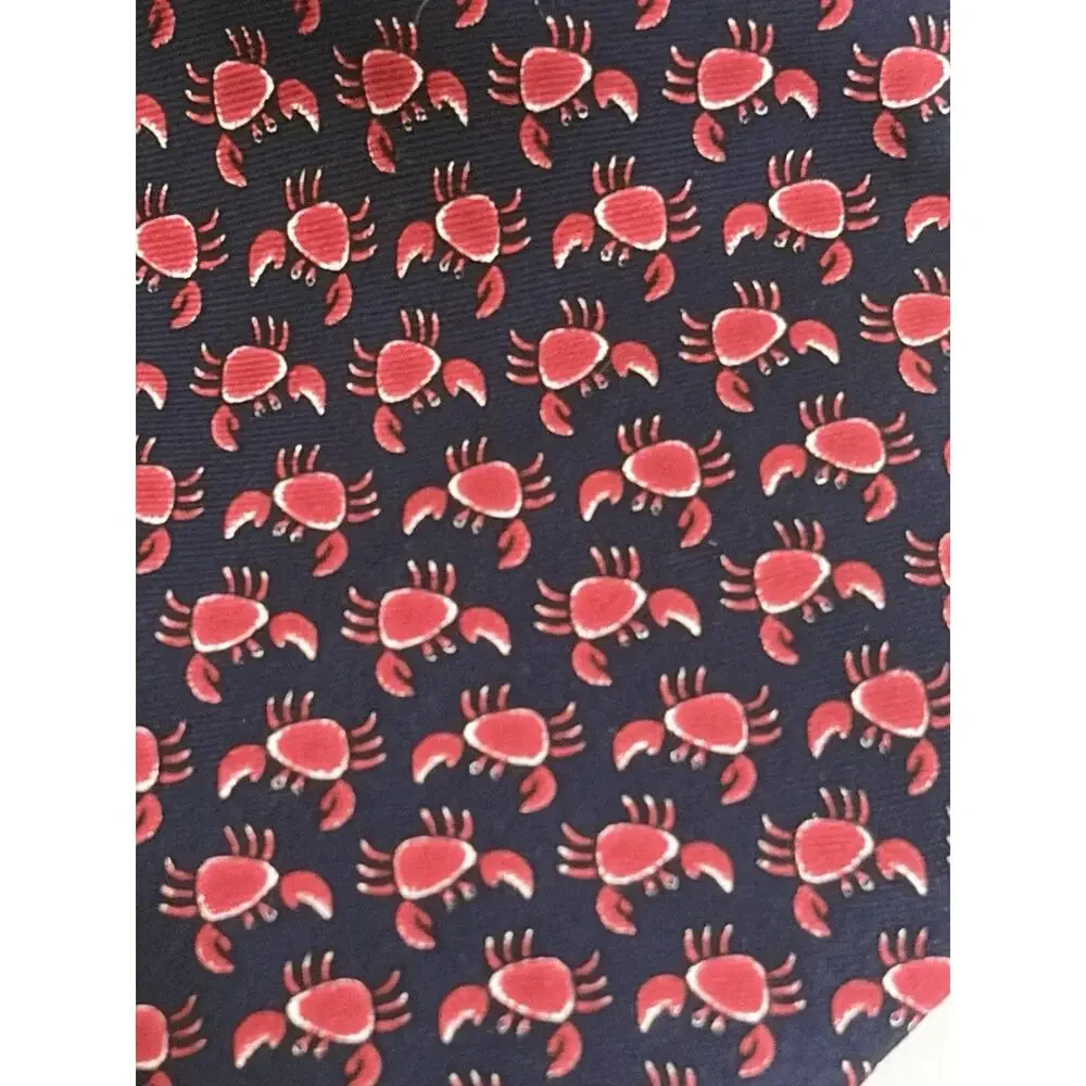 Lord & Taylor Boys Crab Tie One Size Navy Blue Red 100% Silk Formal Necktie